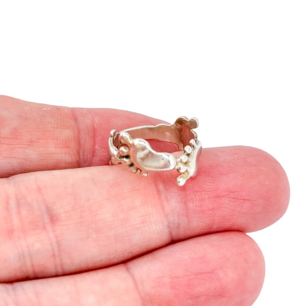 Vintage Sterling Silver 925 Beau Footprints Ring Size 4